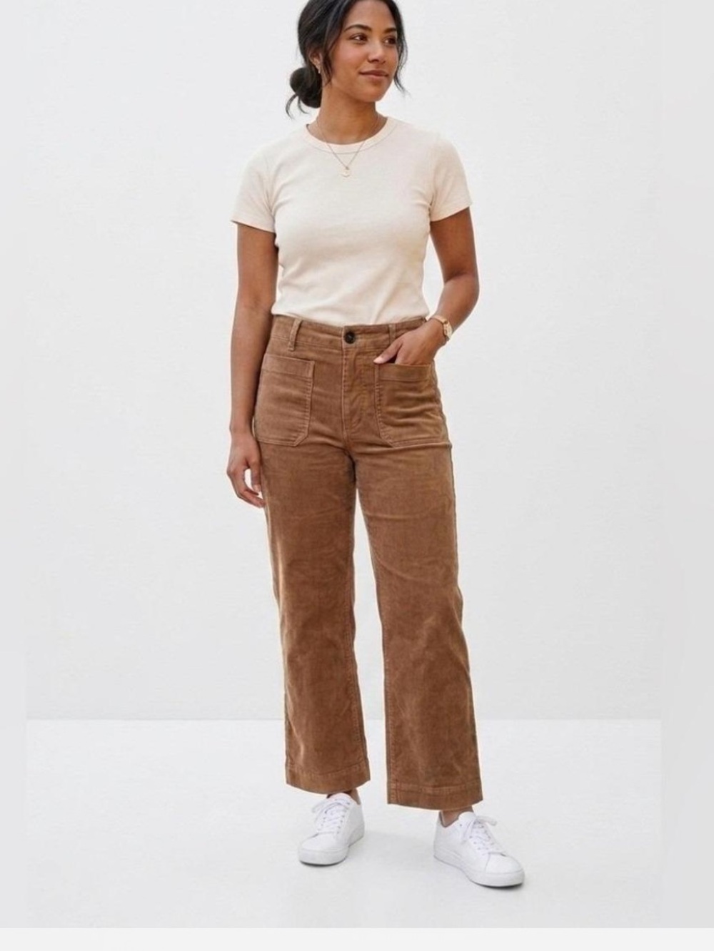 Quince Organic Stretch Corduroy Wide Leg Pants Warm Brown Sz 8